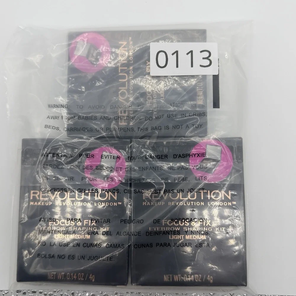 Revolution Eyebrow Shaping Kit ~ Shade Light Medium 3 Pack Focus And Fix